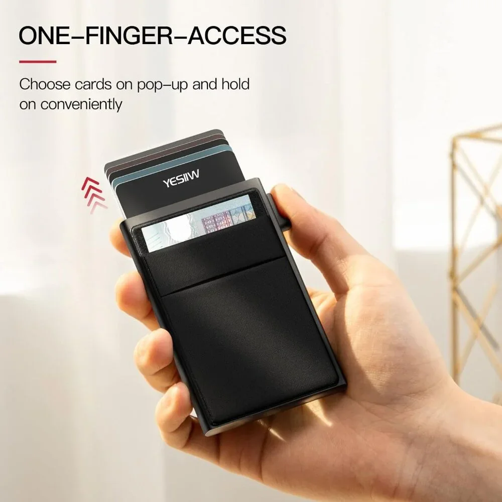 Pop up Card Holder RFID Blocking Minimalist Business Credit Card Wallet